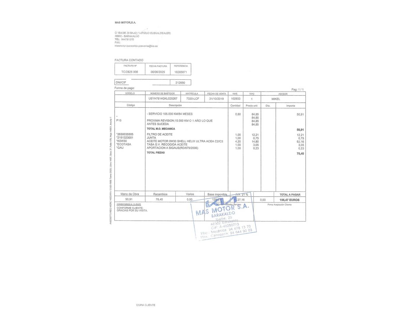 Foto del mantenimiento del KIA Ceed Tourer KIA Ceed Tourer 1.4 T-GDi Eco-Dynamics GT Line (140 CV)
