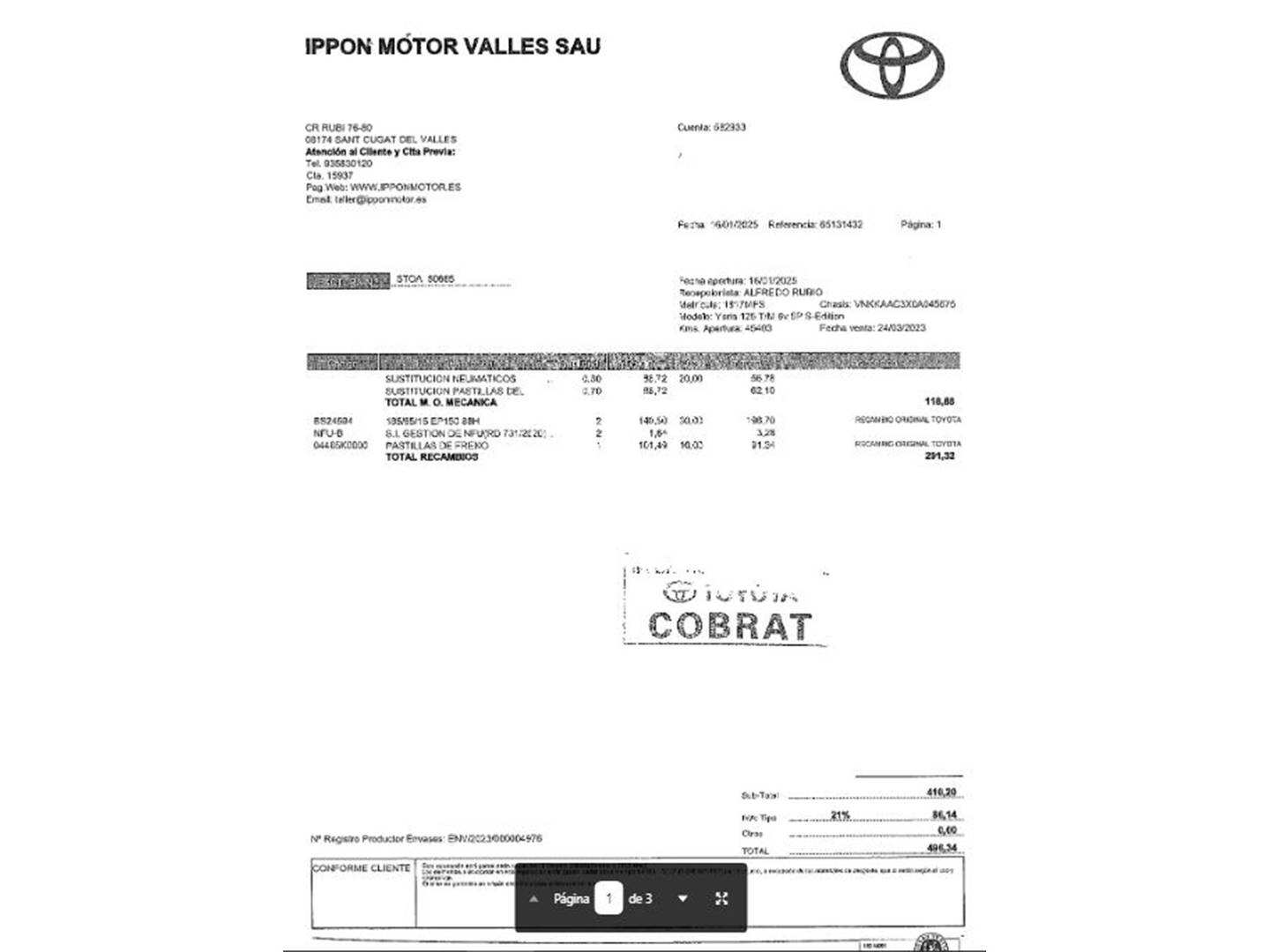 Foto del mantenimiento del Toyota Yaris Toyota Yaris 1.5 S-Edition (125 CV)
