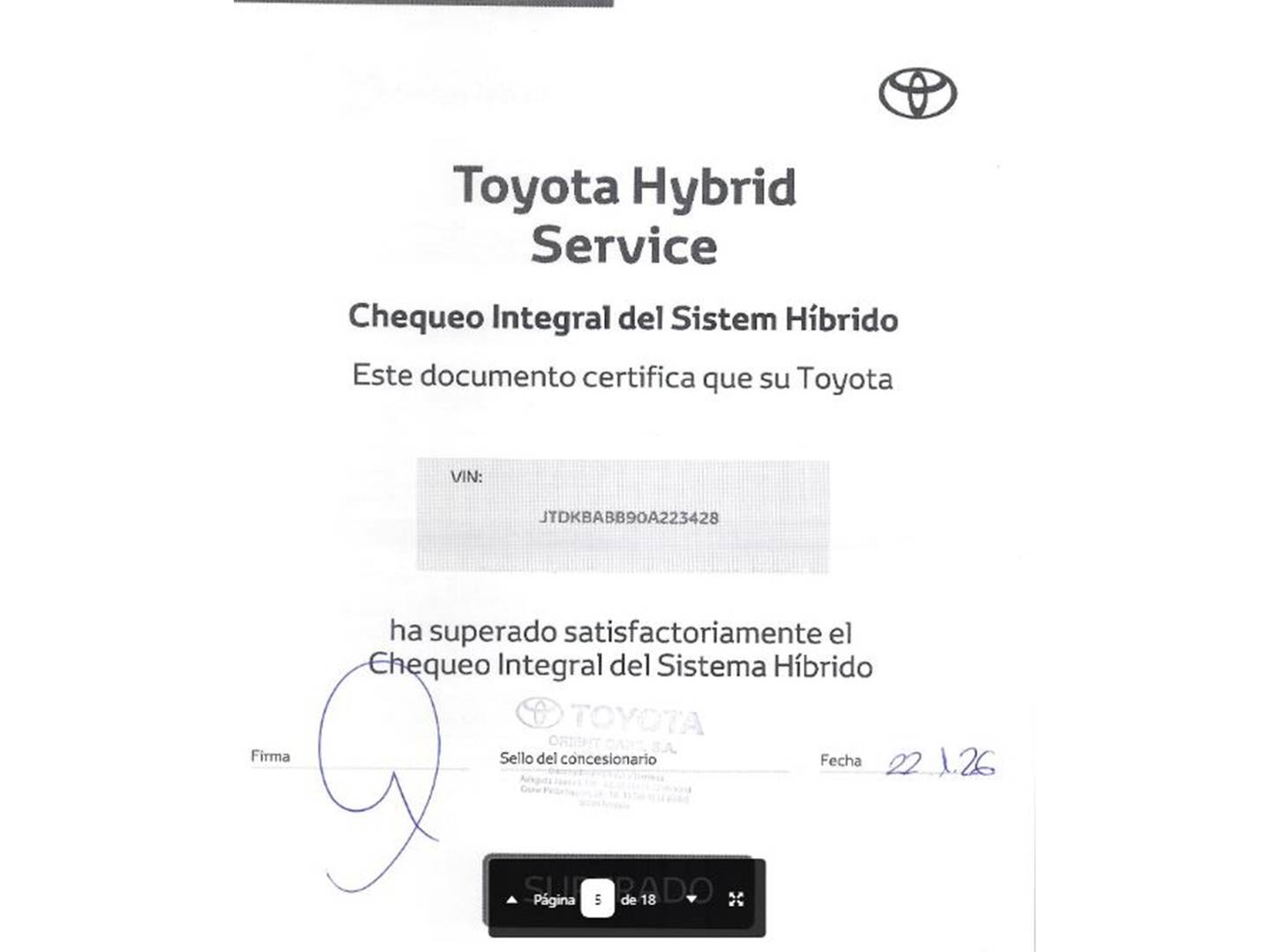 Foto del mantenimiento del Toyota Yaris Cross Toyota Yaris Cross 120H Active Tech (116 CV)