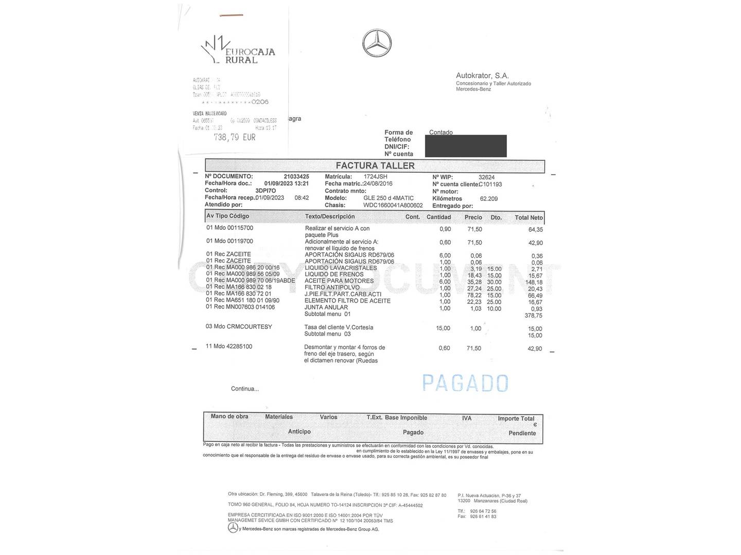 Foto del mantenimiento del Mercedes Clase GLE Mercedes GLE 250 d 4Matic (204 CV)