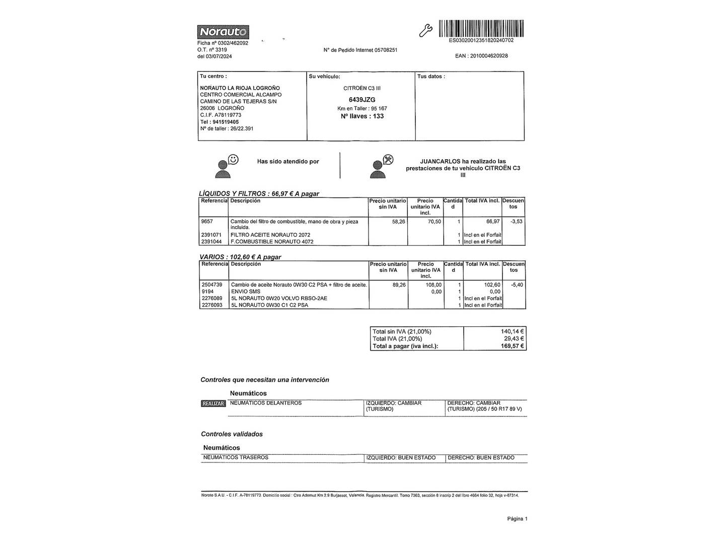 Foto del mantenimiento del Citroën C3 Citroën C3 BlueHDi 75 S&S Shine (75 CV)