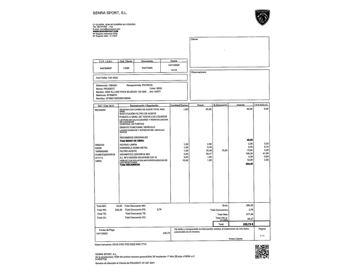 Foto del mantenimiento del Peugeot 3008 Peugeot 3008 BlueHDi 130 S&S Allure Pack EAT8 (130 CV)