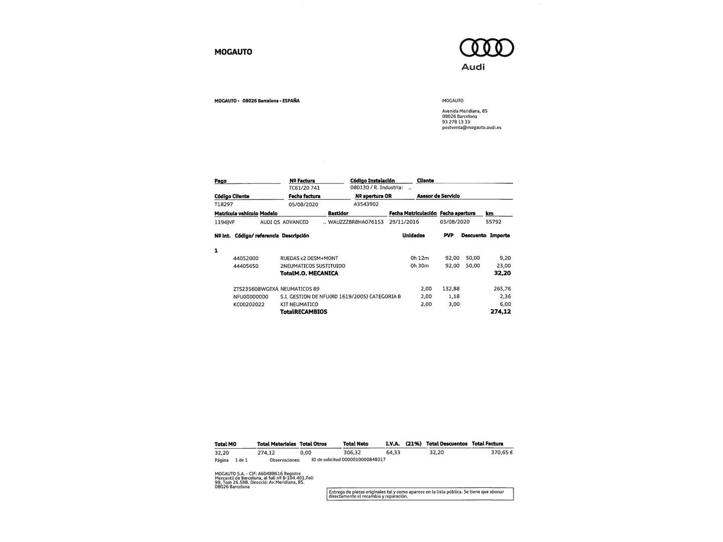 Foto del mantenimiento del Audi Q5 Audi Q5 Advanced edition 2.0 TDI ultra (150 CV)