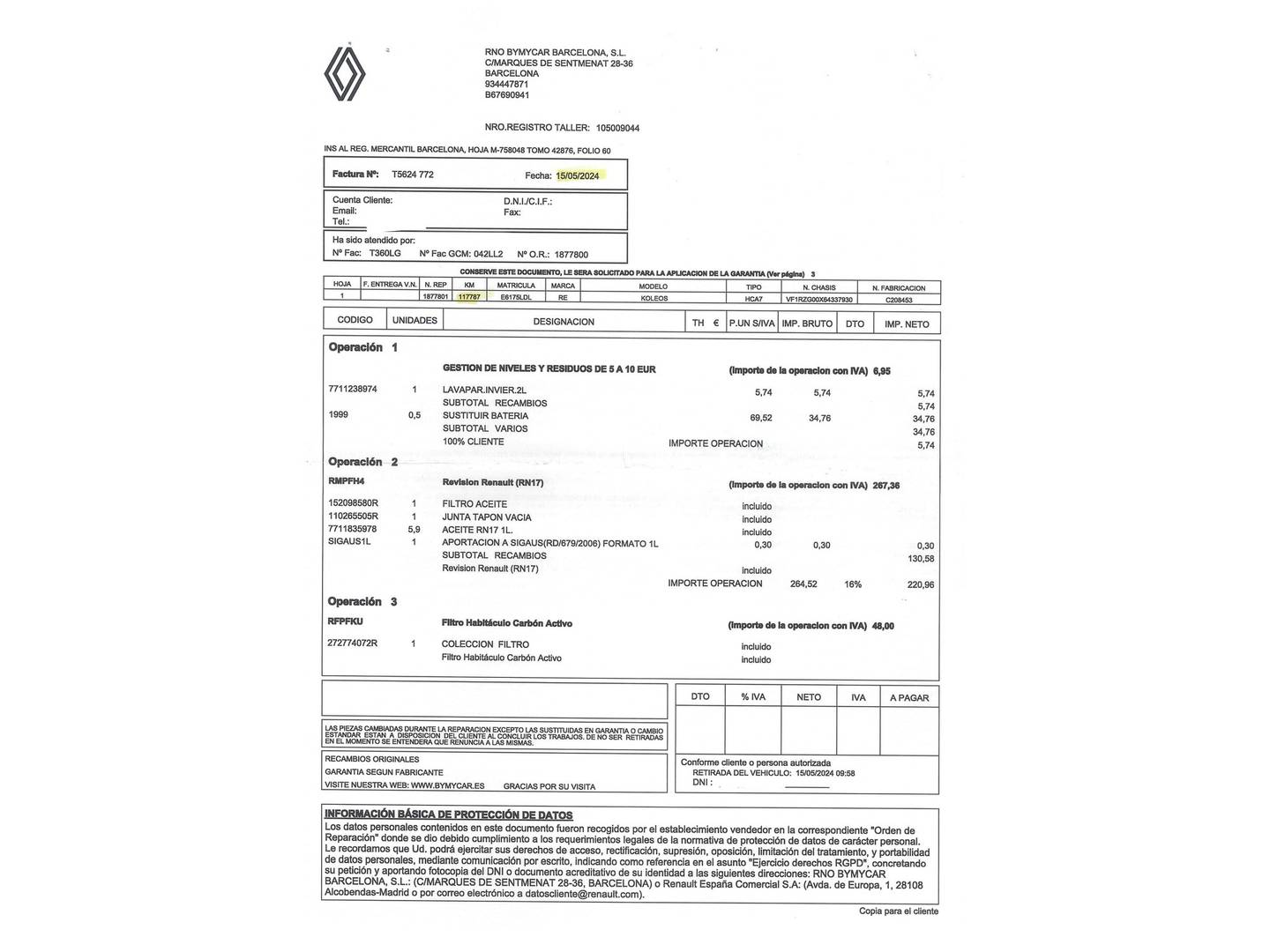 Foto del mantenimiento del Renault Koleos Renault Koleos Zen Blue dCi (150 CV) X-Tronic 4x2