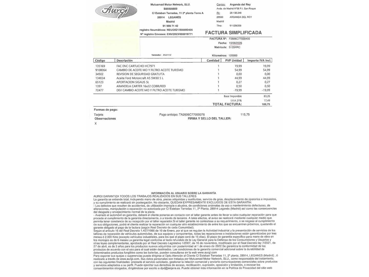 Foto del mantenimiento del Ford Focus Ford Focus 1.5 TDCI ST-Line (120 CV)