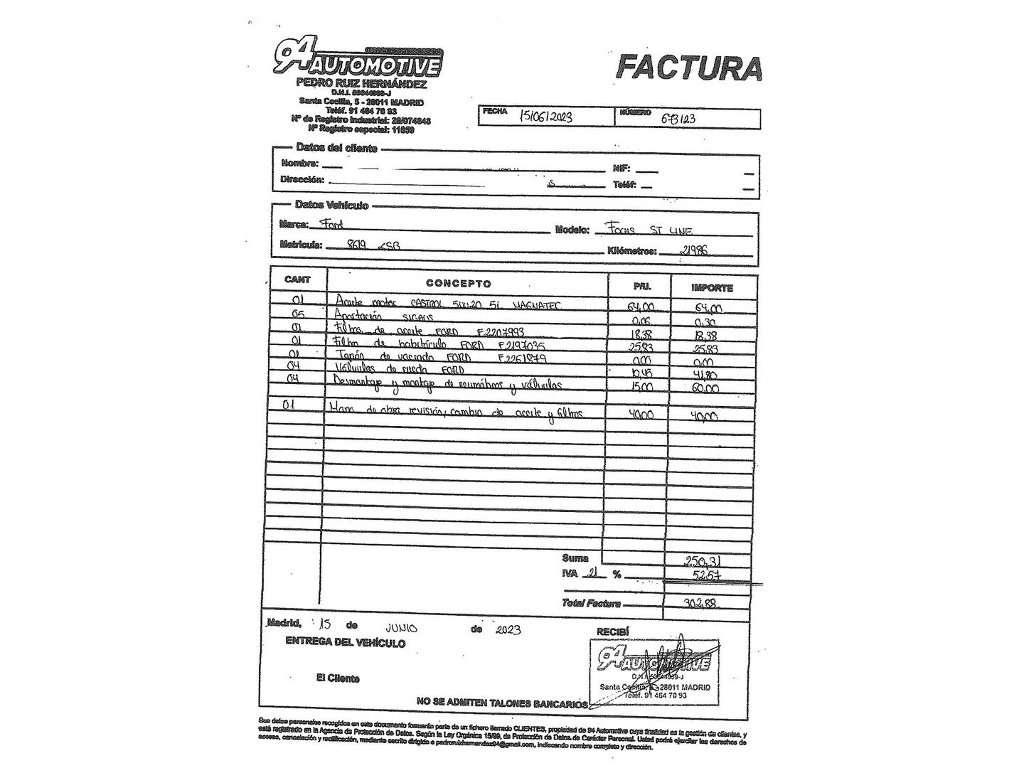 Foto del mantenimiento del Ford Focus Ford Focus 1.0 Ecoboost ST-Line (125 CV)