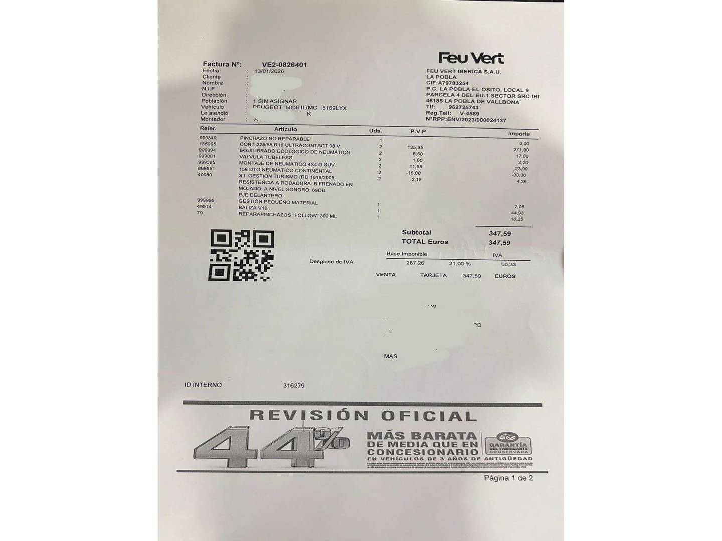 Foto del mantenimiento del Peugeot 5008 Peugeot 5008 PureTech 130 S&S GT EAT8 (130 CV) 7 Plazas