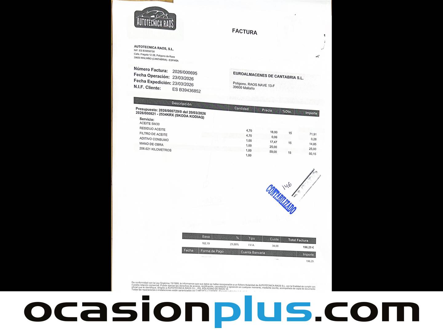 Foto del mantenimiento del Skoda Kodiaq Skoda Kodiaq 2.0 TDI Sportline 4x2 DSG (150 CV) 7 PLAZAS