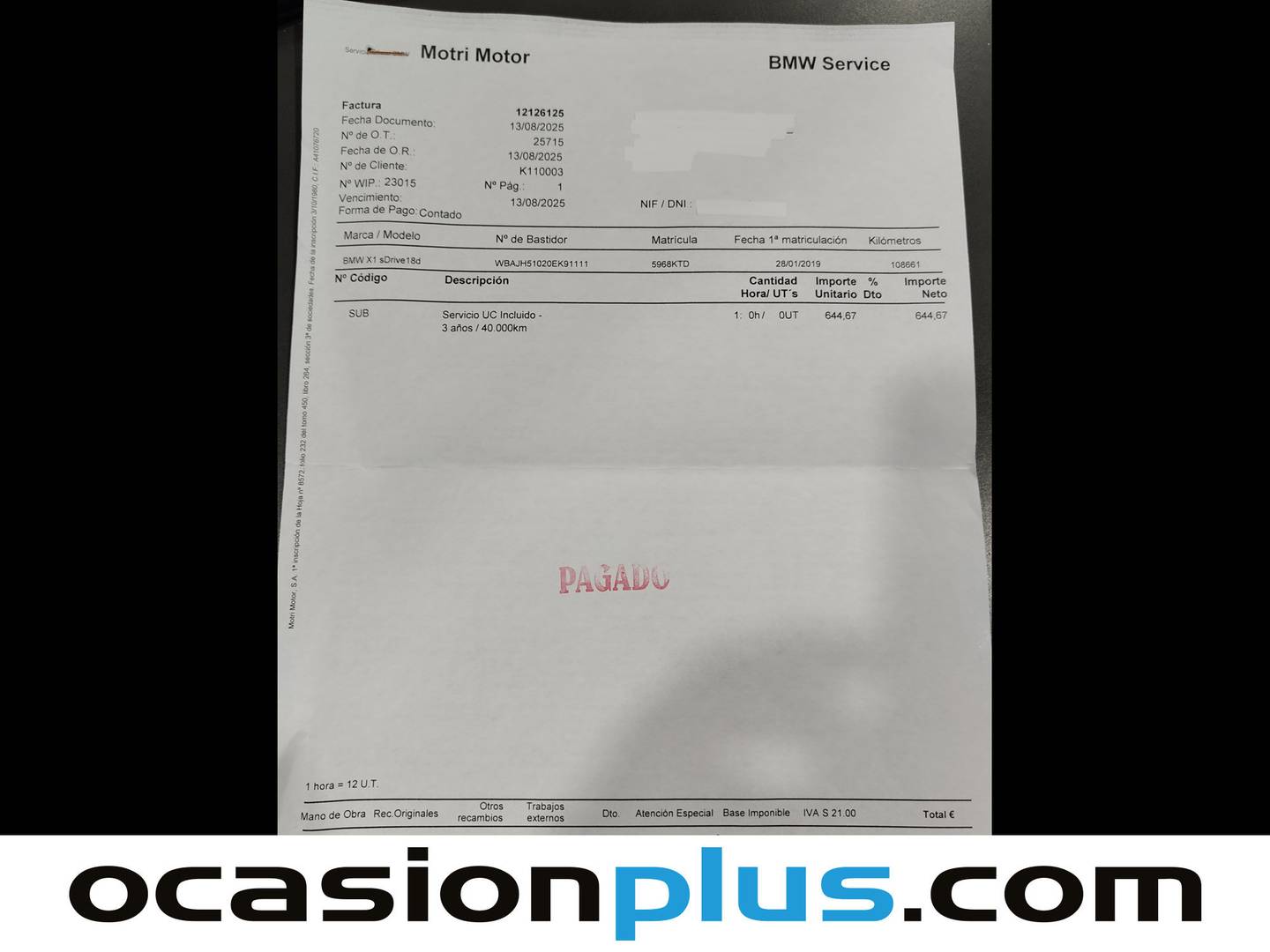 Foto del mantenimiento del BMW X1 BMW X1 sDrive18d  (150 CV)