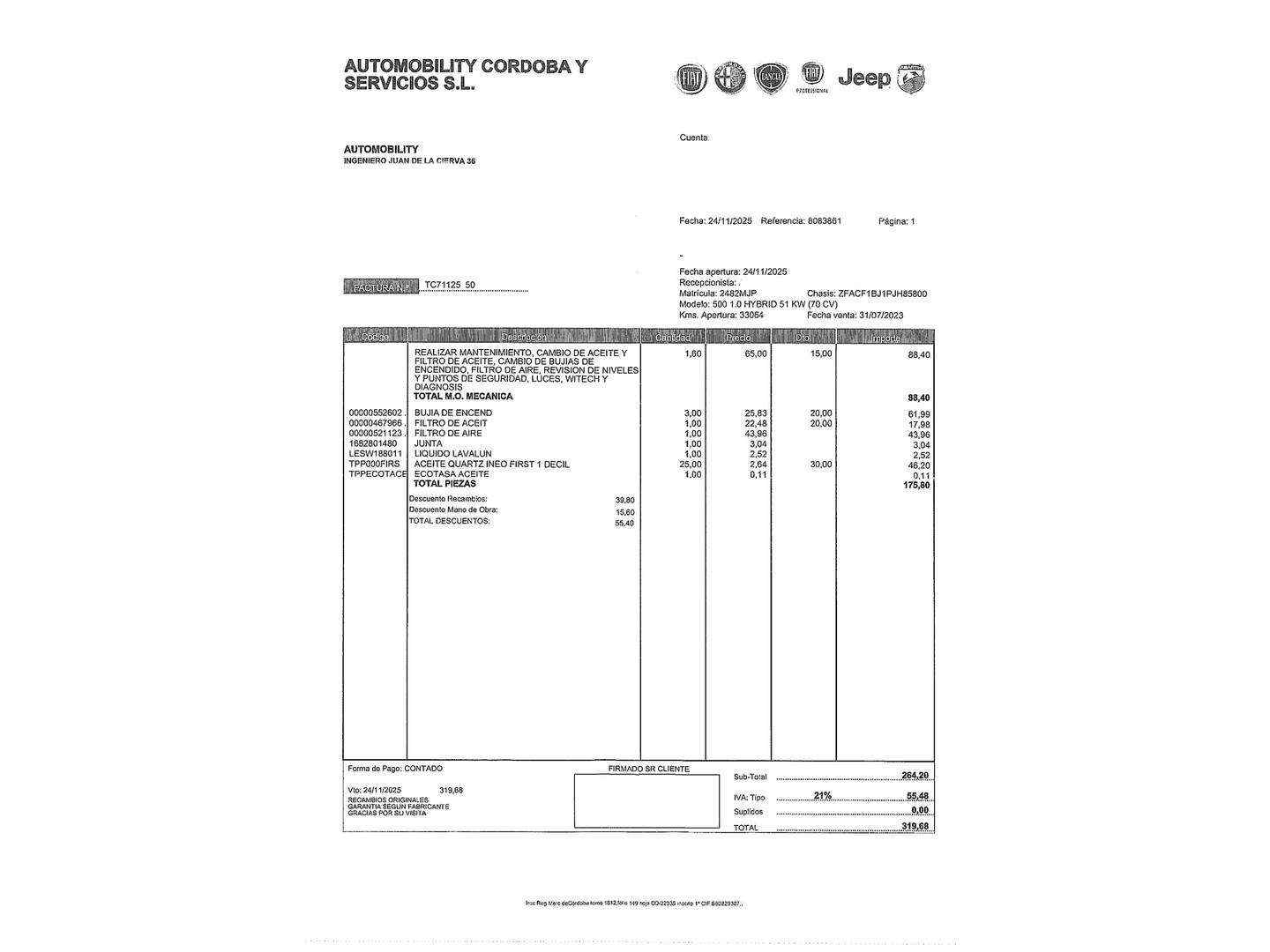 Foto del mantenimiento del Fiat 500 Fiat 500 1.0 Hybrid Dolcevita (70 CV)