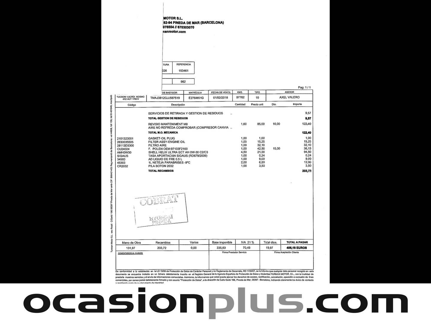 Foto del mantenimiento del Hyundai Tucson Hyundai Tucson 1.6 TGDI Kosmo 4x2 DCT (176 CV)