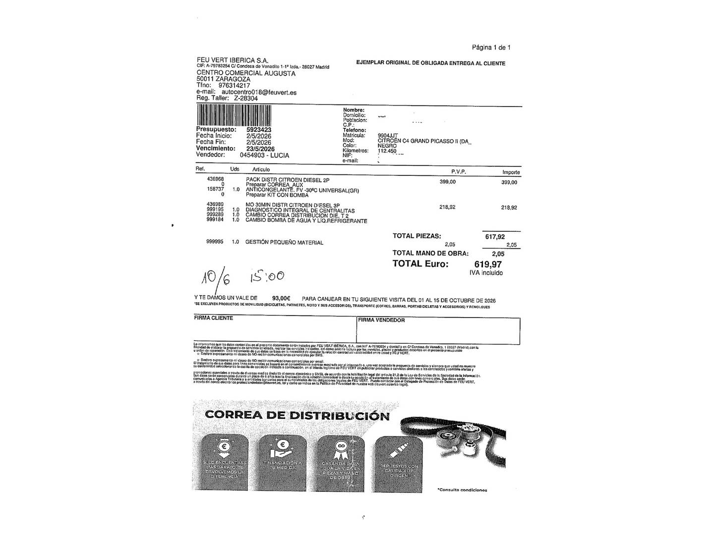 Foto del mantenimiento del Citroën Grand C4 Picasso Citroën Grand C4 Picasso BlueHDi 120 S&S Seduction (120 CV) 7 Plazas