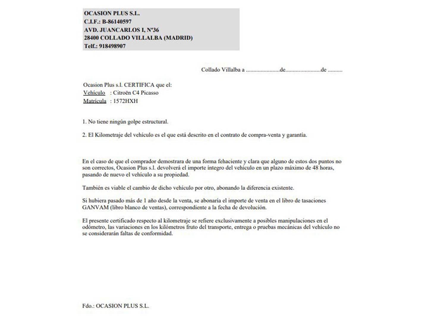 Foto del certificado del Citroën C4 Picasso Citroen C4 Picasso 1.6 e-HDI Intensive ETG6 (115 CV)