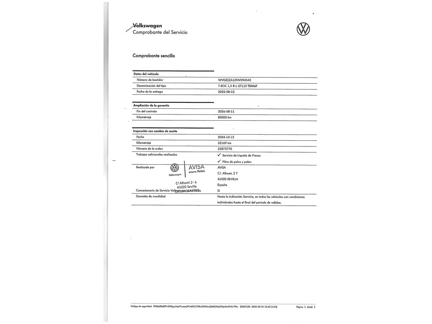 Foto del mantenimiento del Volkswagen T-Roc Volkswagen T-Roc R-Line 1.5 TSI (150 CV)