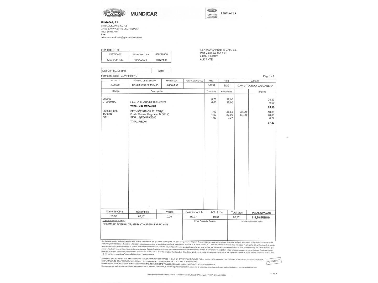 Foto del mantenimiento del KIA Ceed KIA Ceed 1.6 MHEV iMT Drive (136 CV)