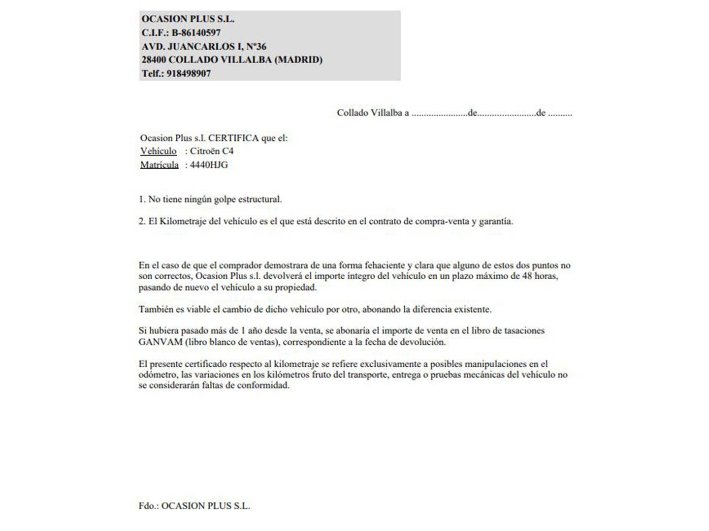 Foto del certificado del Citroën C4 Citroën C4 1.6 HDi Business (92 CV)