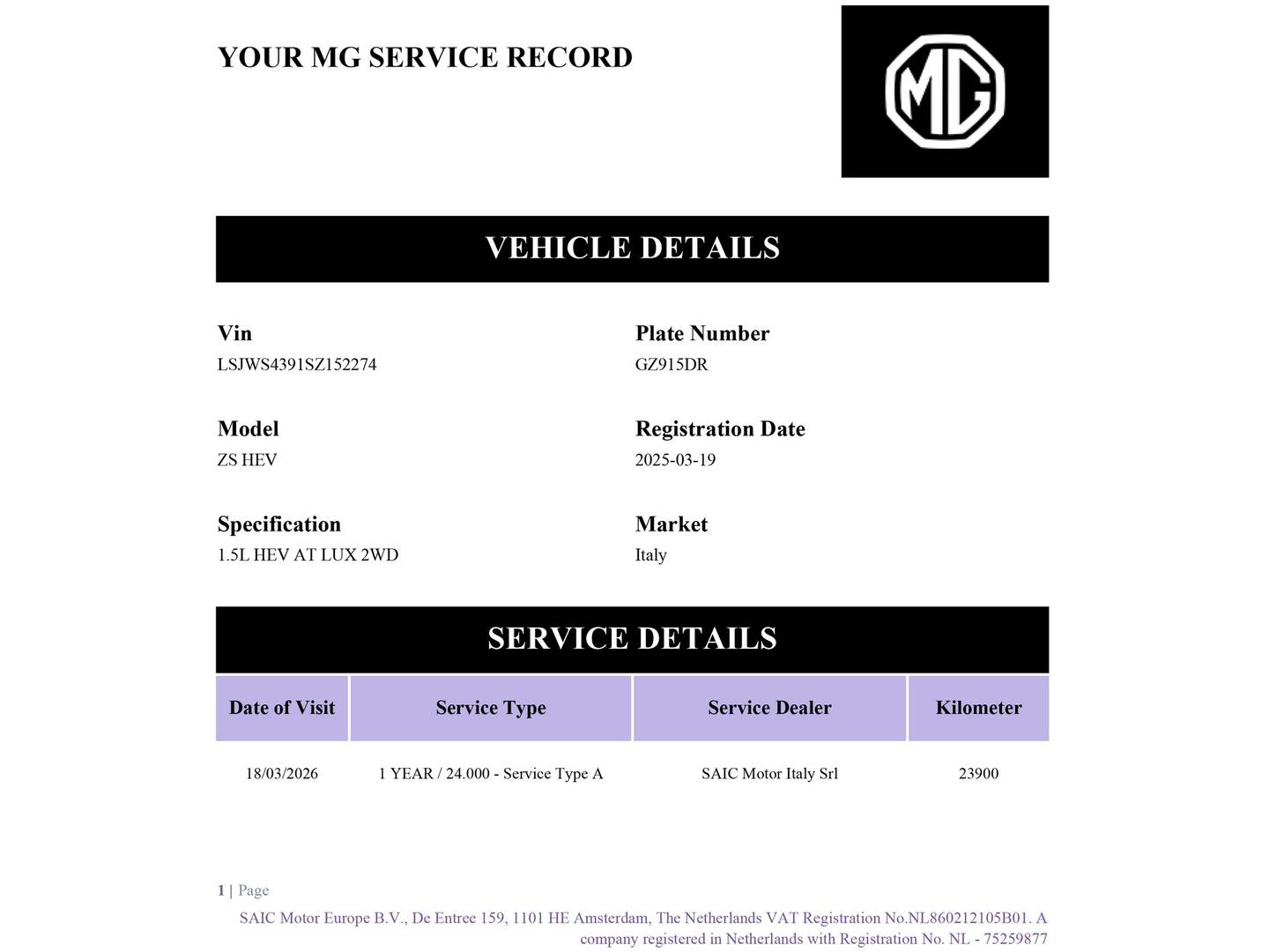 Foto del mantenimiento del MG ZS MG ZS 1.5 Hybrid+ Luxury (197 CV)