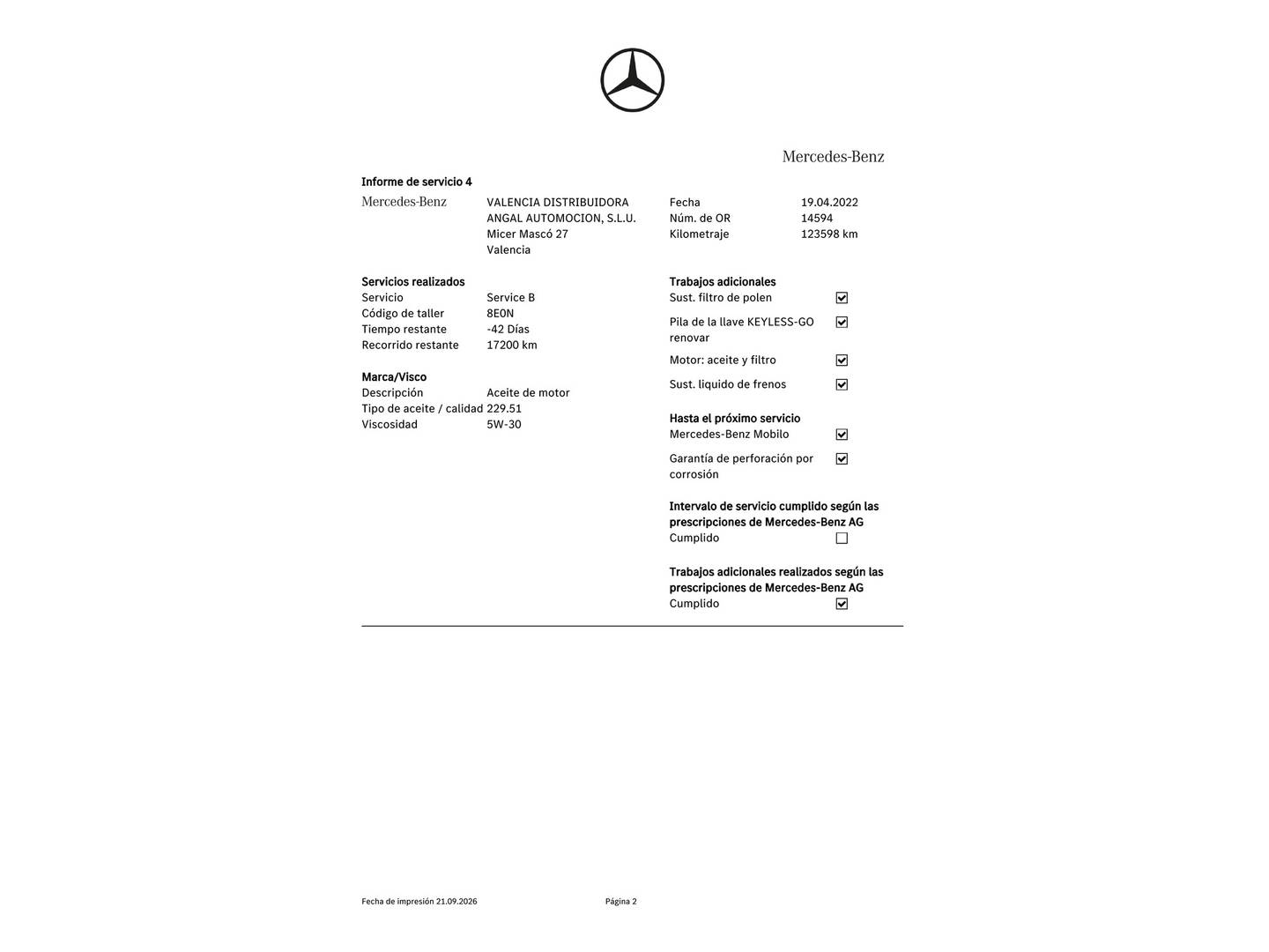 Foto del mantenimiento del Mercedes Clase A Mercedes Clase A 200 d (136 CV)