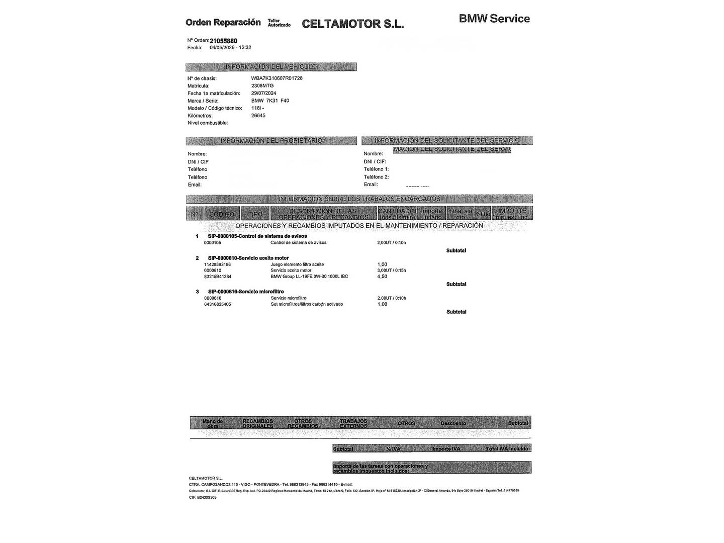 Foto del mantenimiento del BMW Serie 1 BMW Serie 1 118i (136 CV) Pack M