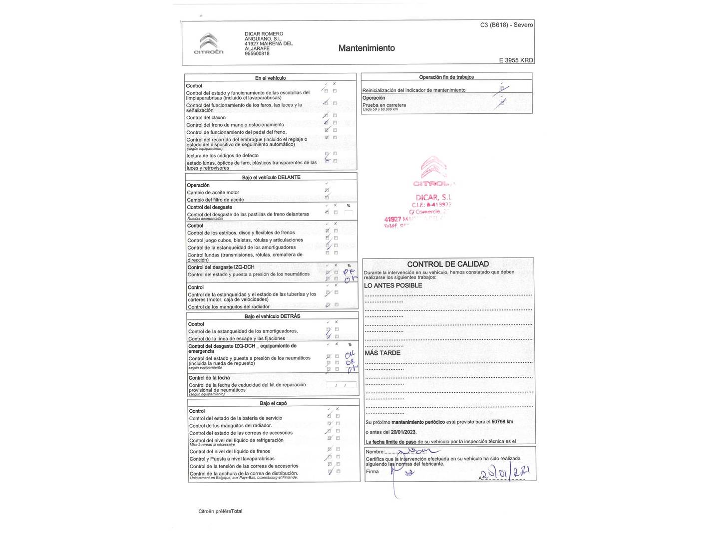 Foto del mantenimiento del Citroën C3 Citroën C3 PureTech 82 Feel (83 CV)