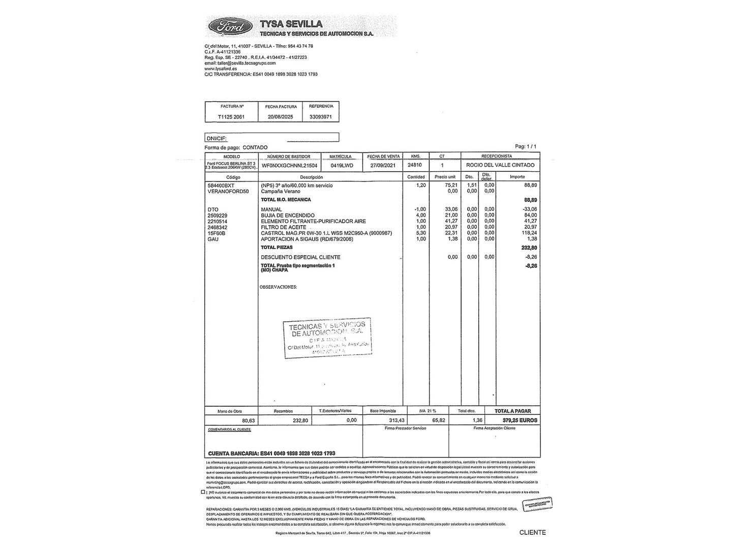 Foto del mantenimiento del Ford Focus Ford Focus 2.3 EcoBoost ST (280 CV)