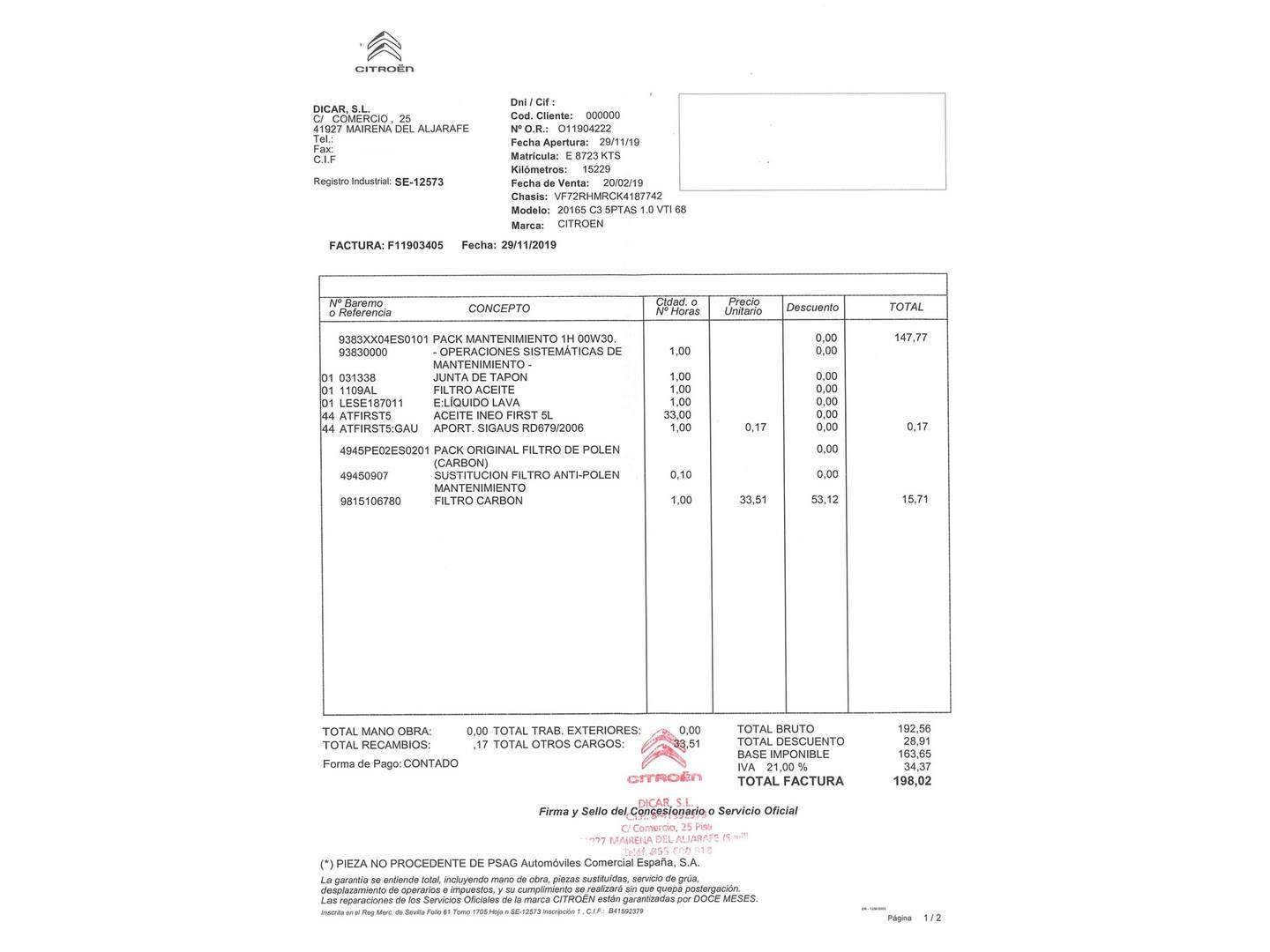 Foto del mantenimiento del Citroën C3 Aircross Citroën C3 Aircross PureTech 82 Feel (82 CV)