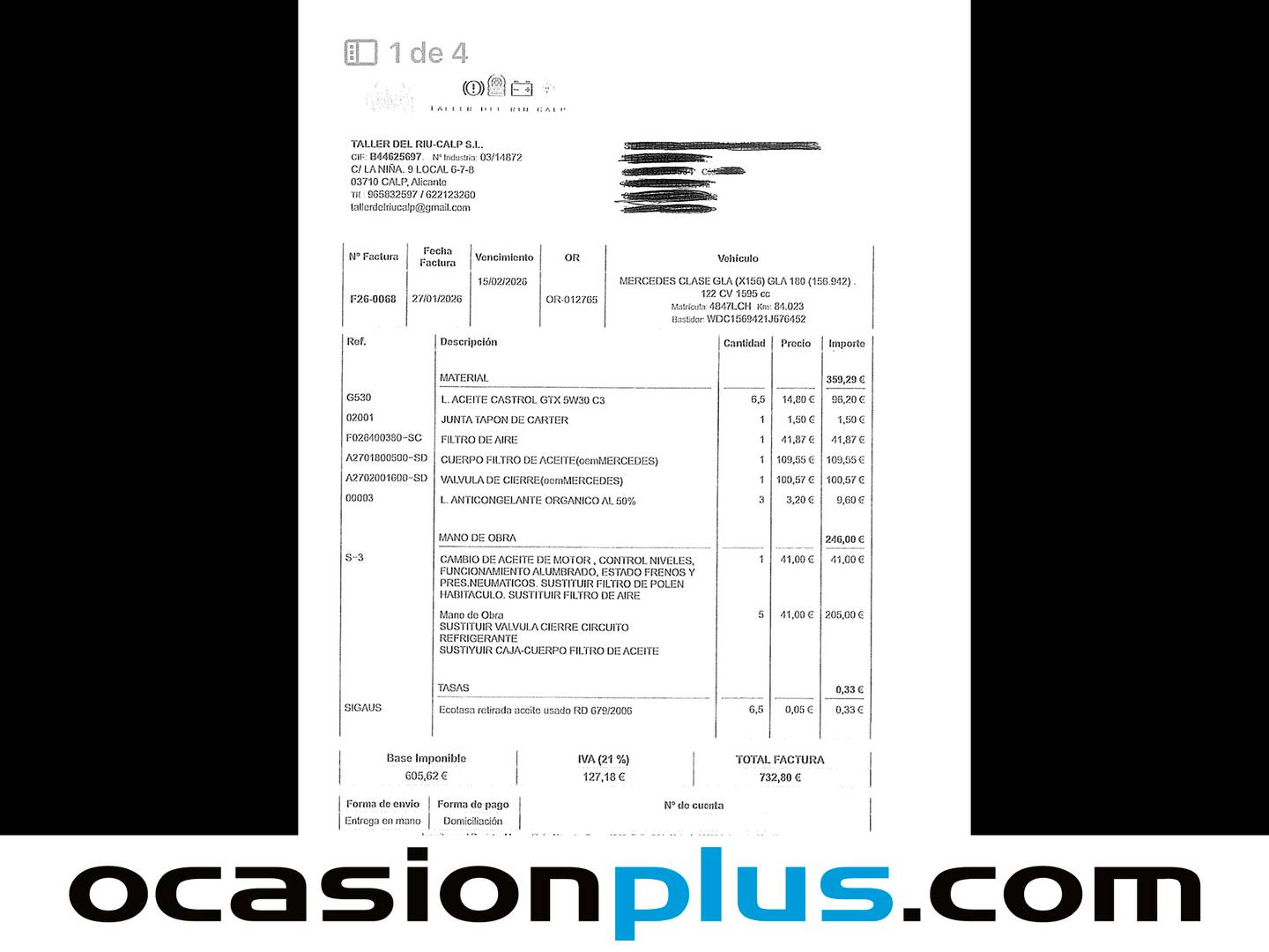Foto del mantenimiento del Mercedes GLA Mercedes-Benz GLA 180 (122 CV)