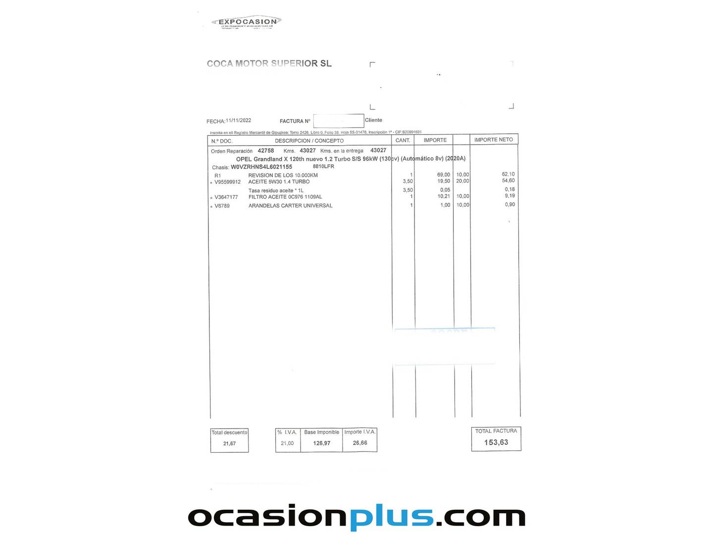 Foto del mantenimiento del Opel Grandland X Opel Grandland X 1.2 Turbo Opel 2020 (130 CV)
