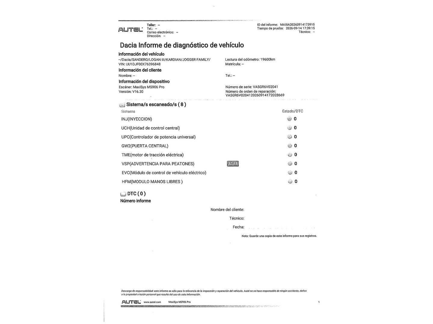 Foto del certificado del Dacia Jogger Dacia Jogger Extreme Hybrid (155 CV) 7 plazas