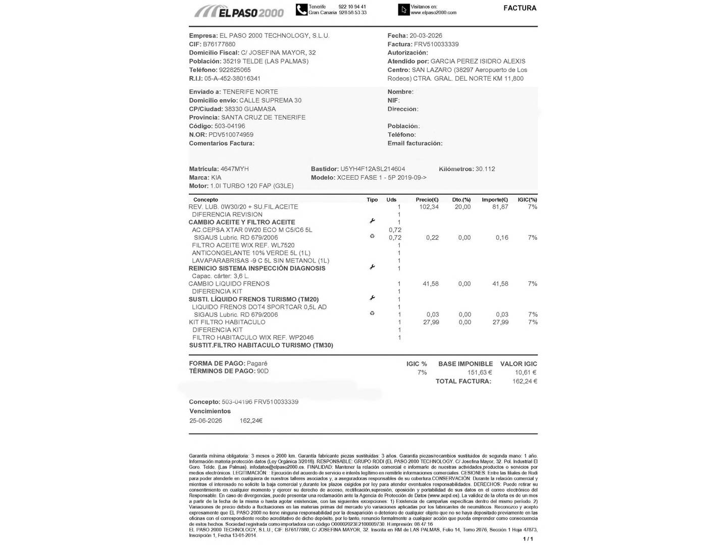 Foto del mantenimiento del KIA XCeed KIA XCeed 1.0 T-GDi Drive (100 CV)