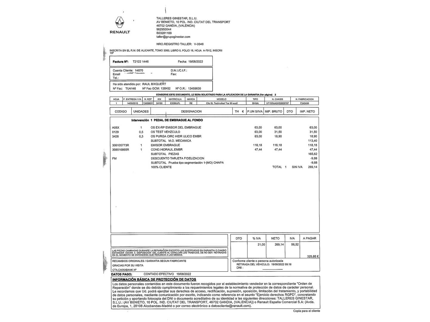 Foto del mantenimiento del Renault Clio Renault Clio TCe 90 Technofeel eco2 (90 CV)