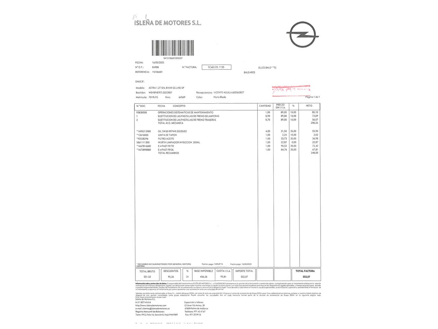 Foto del mantenimiento del Opel Astra Opel Astra 1.2 Turbo SHL GS Line (110 CV)