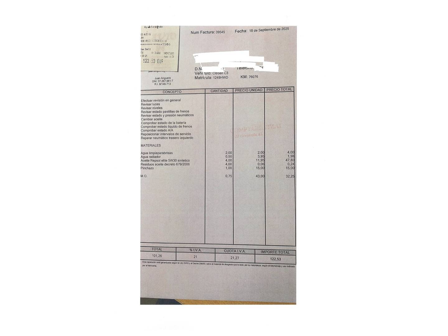 Foto del mantenimiento del Citroën C3 Citroen C3 1.4 HDI Collection (68 CV)