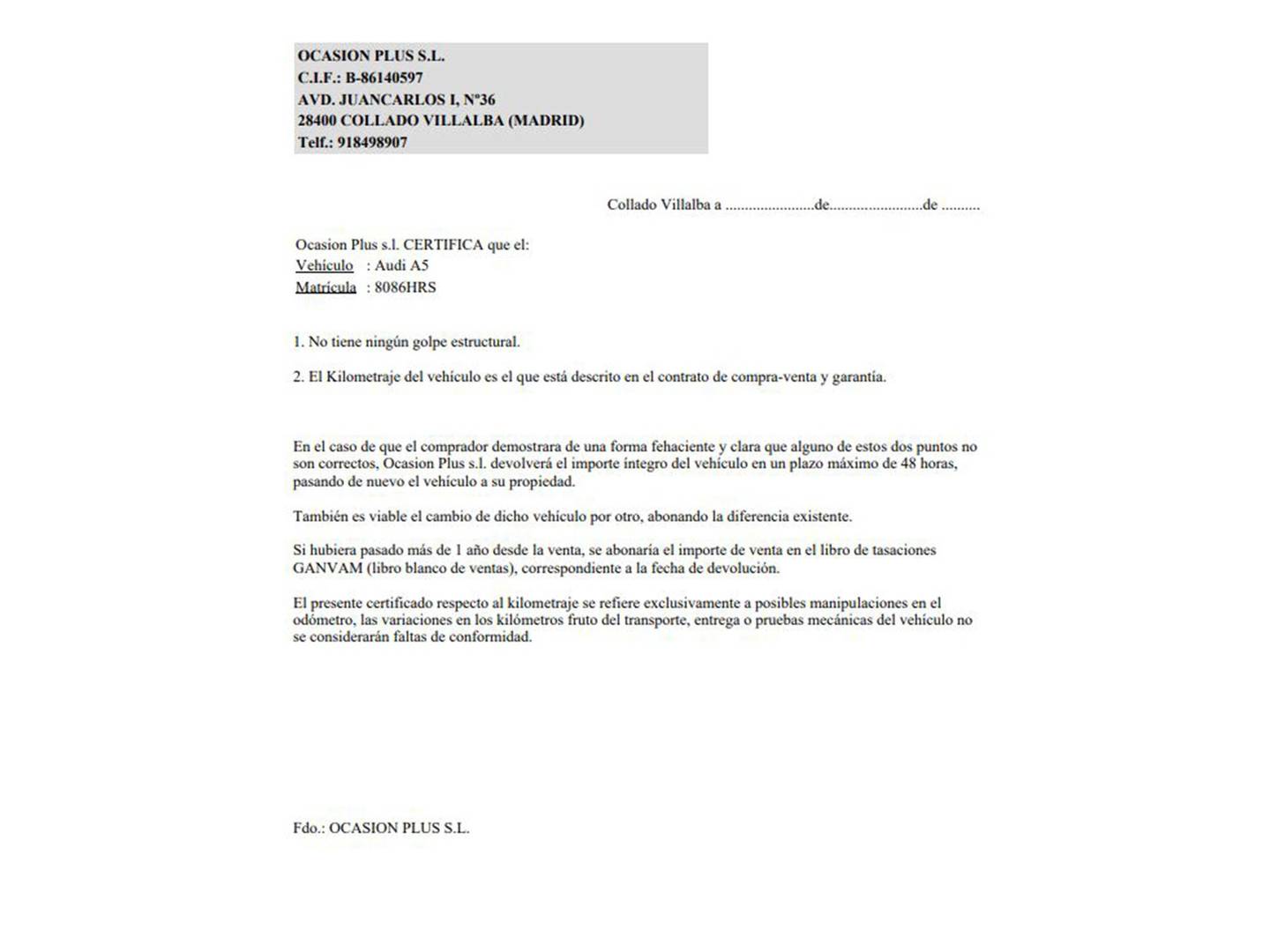 Foto del certificado del Audi A5 Audi A5 Sportback S line edition 1.8 TFSI (170 CV)