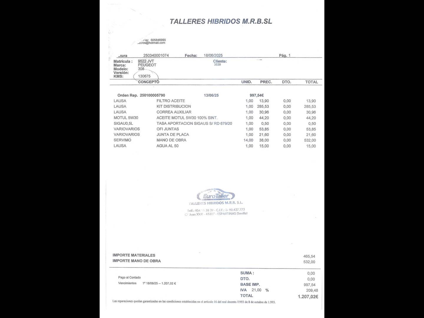 Foto del mantenimiento del Peugeot 308 Peugeot 308 SW PureTech 110 Access  (110 CV)