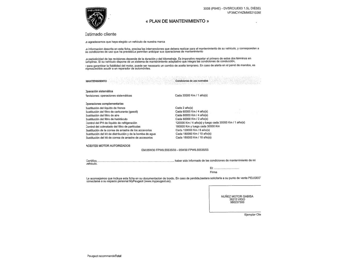 Foto del mantenimiento del Peugeot 3008 Peugeot 3008 BlueHDi 130 S&S GT (130 CV)