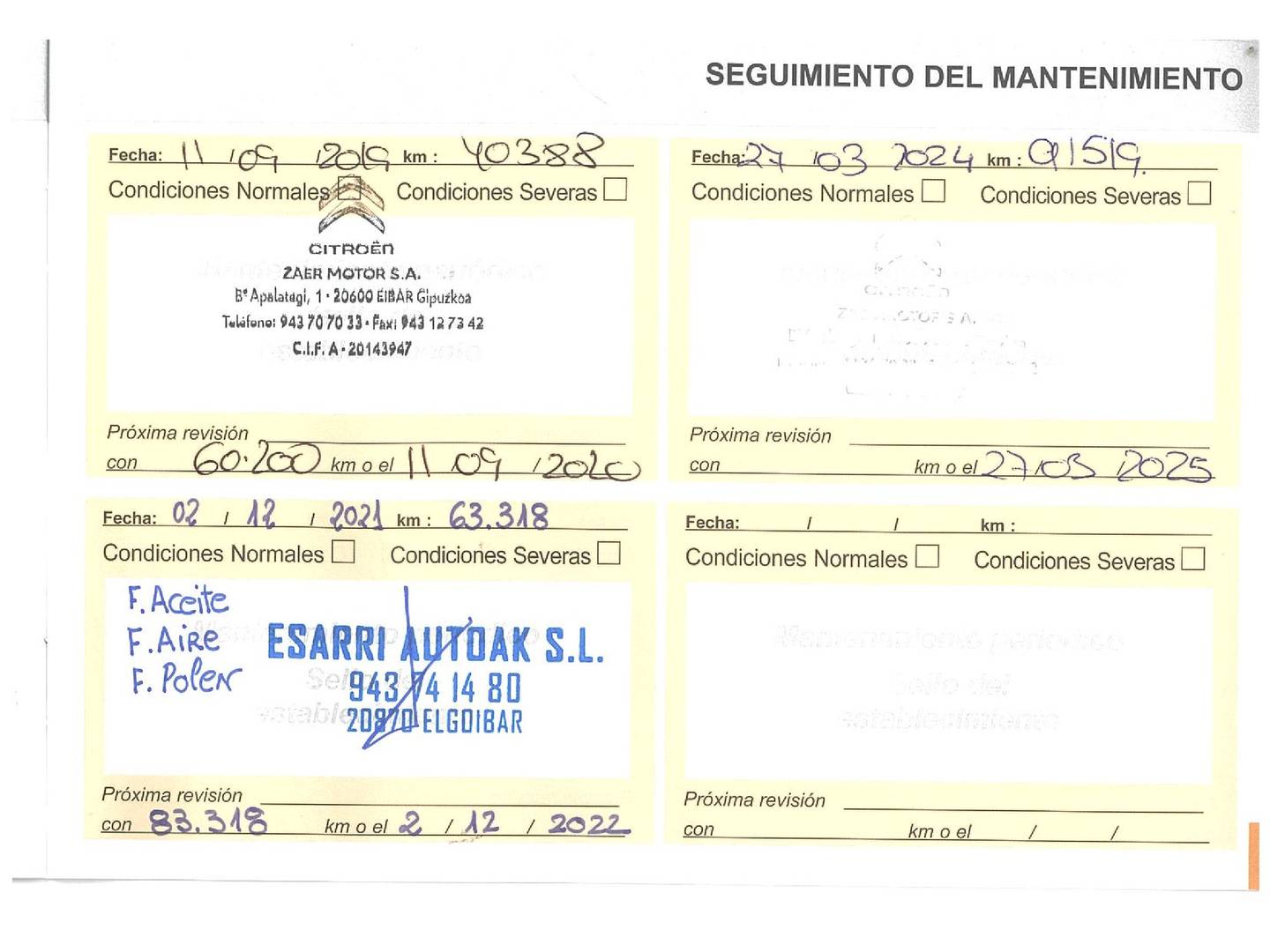 Foto del mantenimiento del Citroën C4 Picasso Citroën C4 Picasso 1.6 THP 165 S&S Intensive Plus Auto (165 CV) 7 Plazas