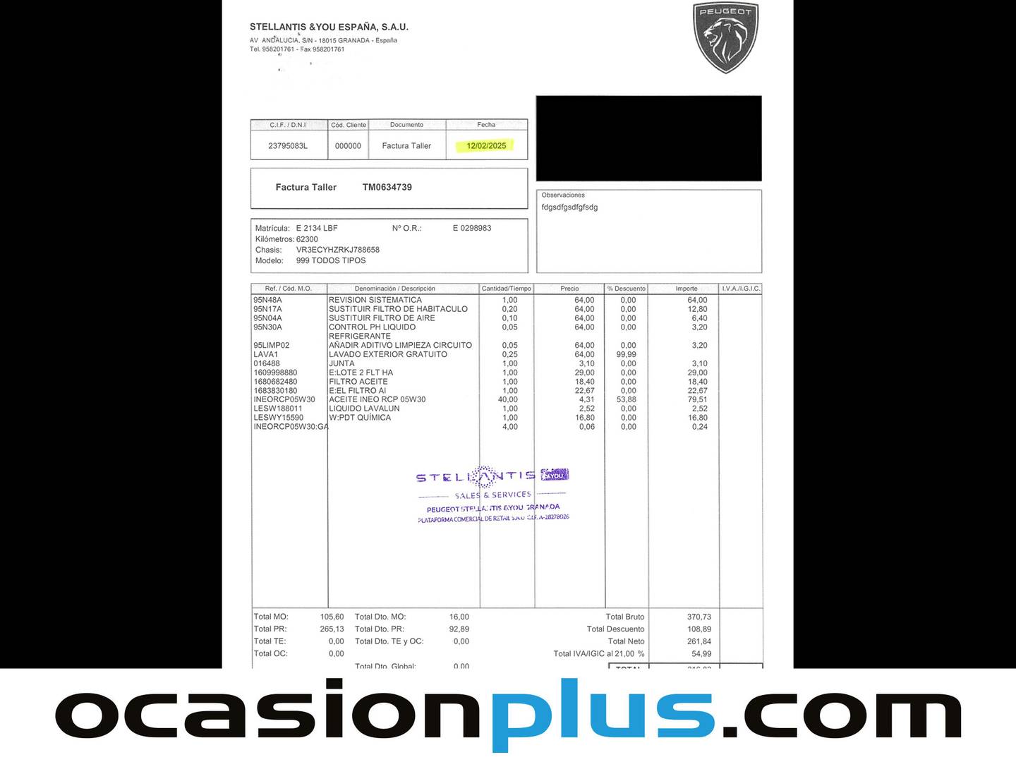 Foto del mantenimiento del Peugeot Rifter Peugeot Rifter BlueHDi 130 GT Line Standard EAT8 (130 CV)