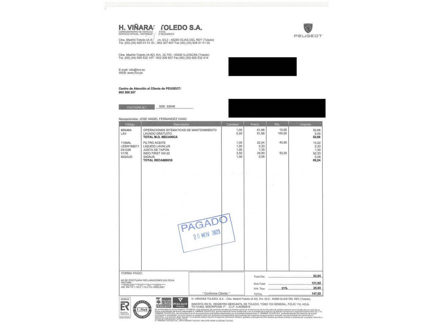 Foto del mantenimiento del Peugeot 208 Peugeot 208 PureTech 100 GT (100 CV)