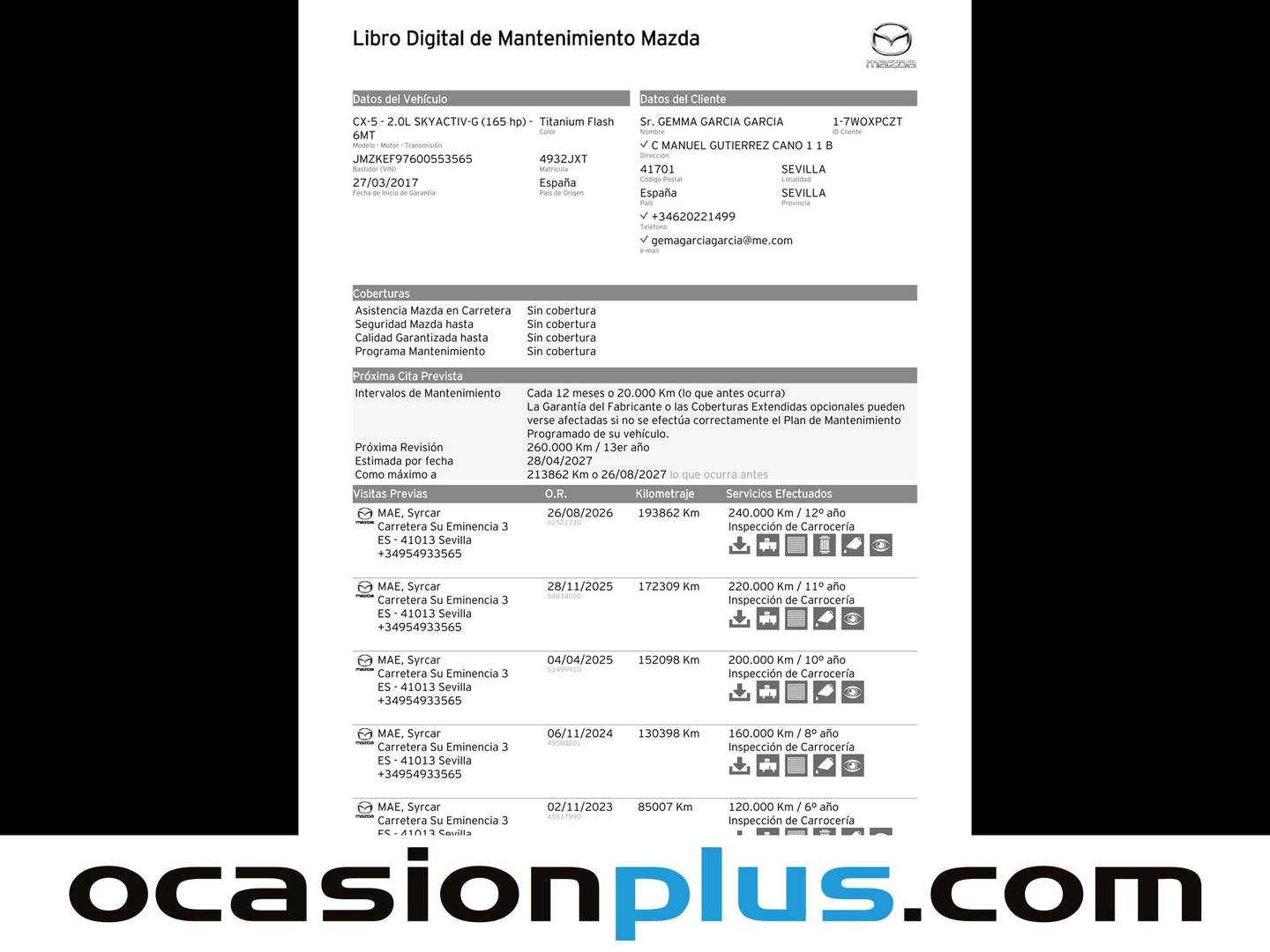 Foto del mantenimiento del Mazda CX-5 Mazda CX-5 2.0 GE Black Tech Edition 2WD (165 CV)