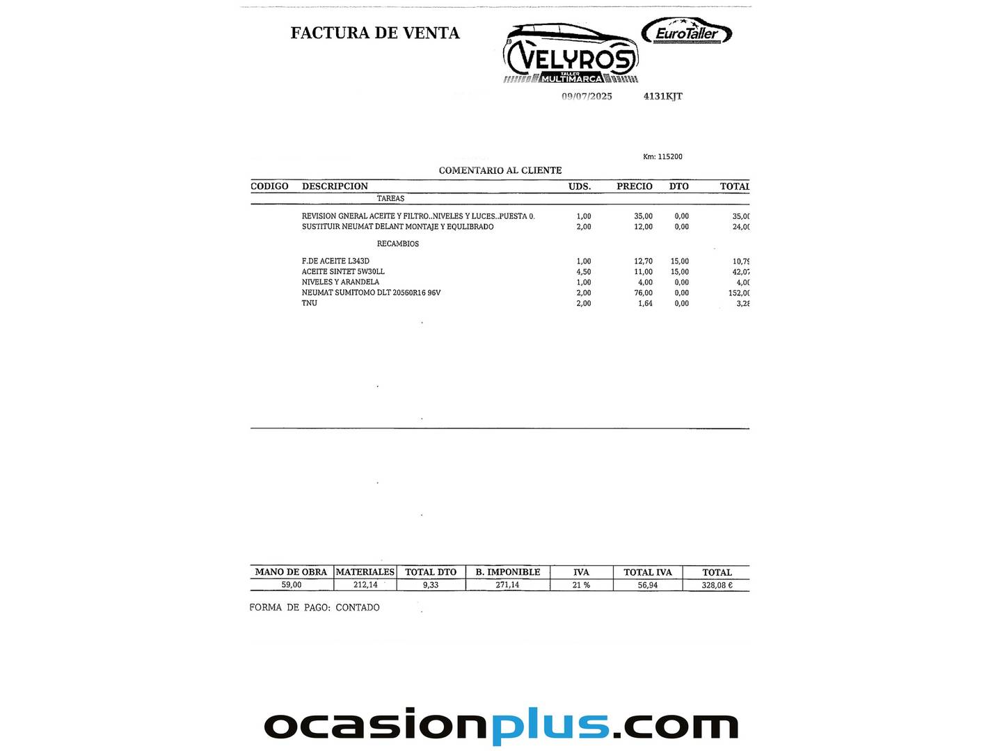 Foto del mantenimiento del Ford Transit Connect Ford Transit Connect Kombi 1.5 TDCI Trend 220 L1 (100 CV)