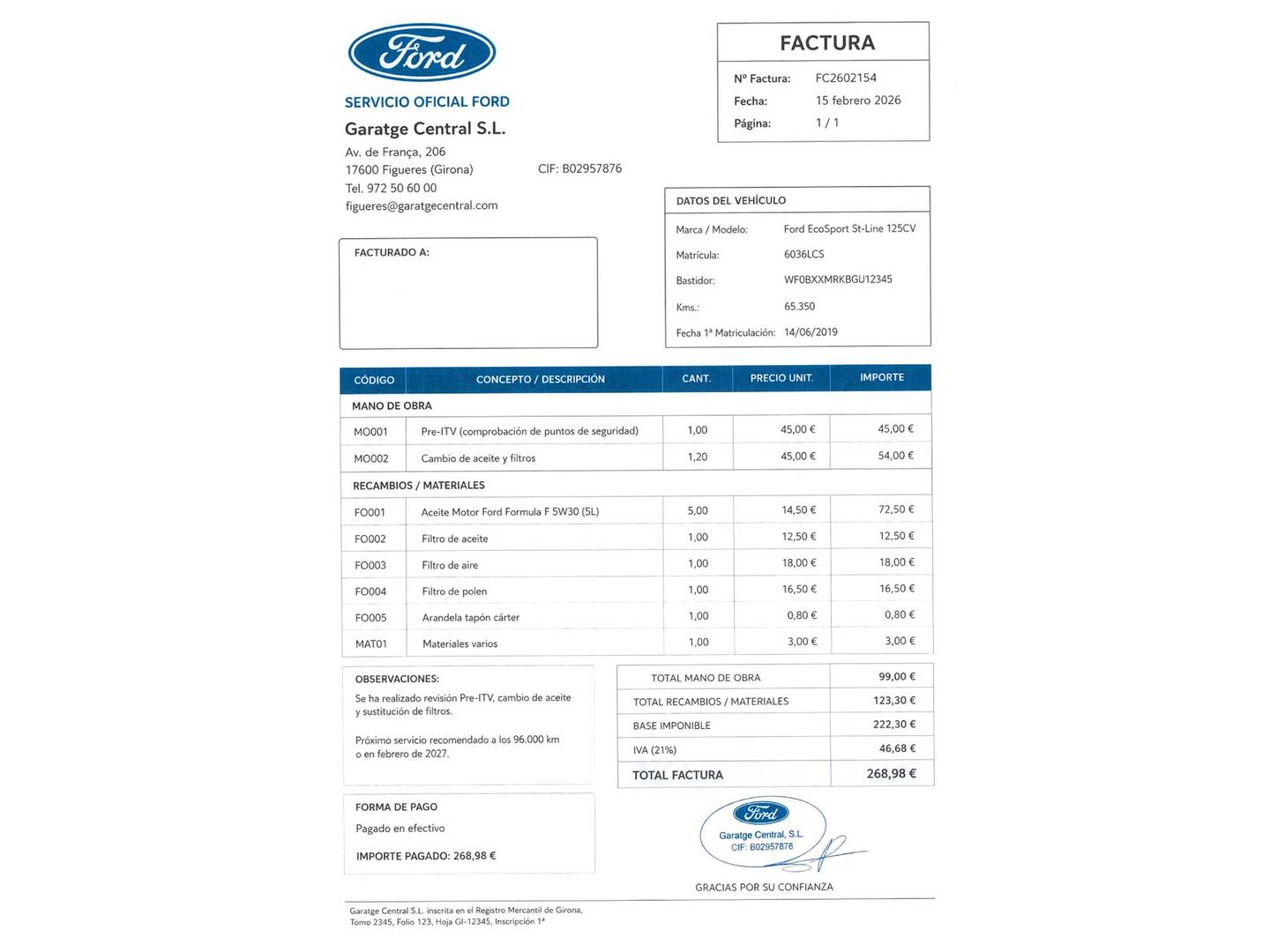 Foto del mantenimiento del Ford EcoSport Ford EcoSport 1.0T EcoBoost S&S ST Line (125 CV)