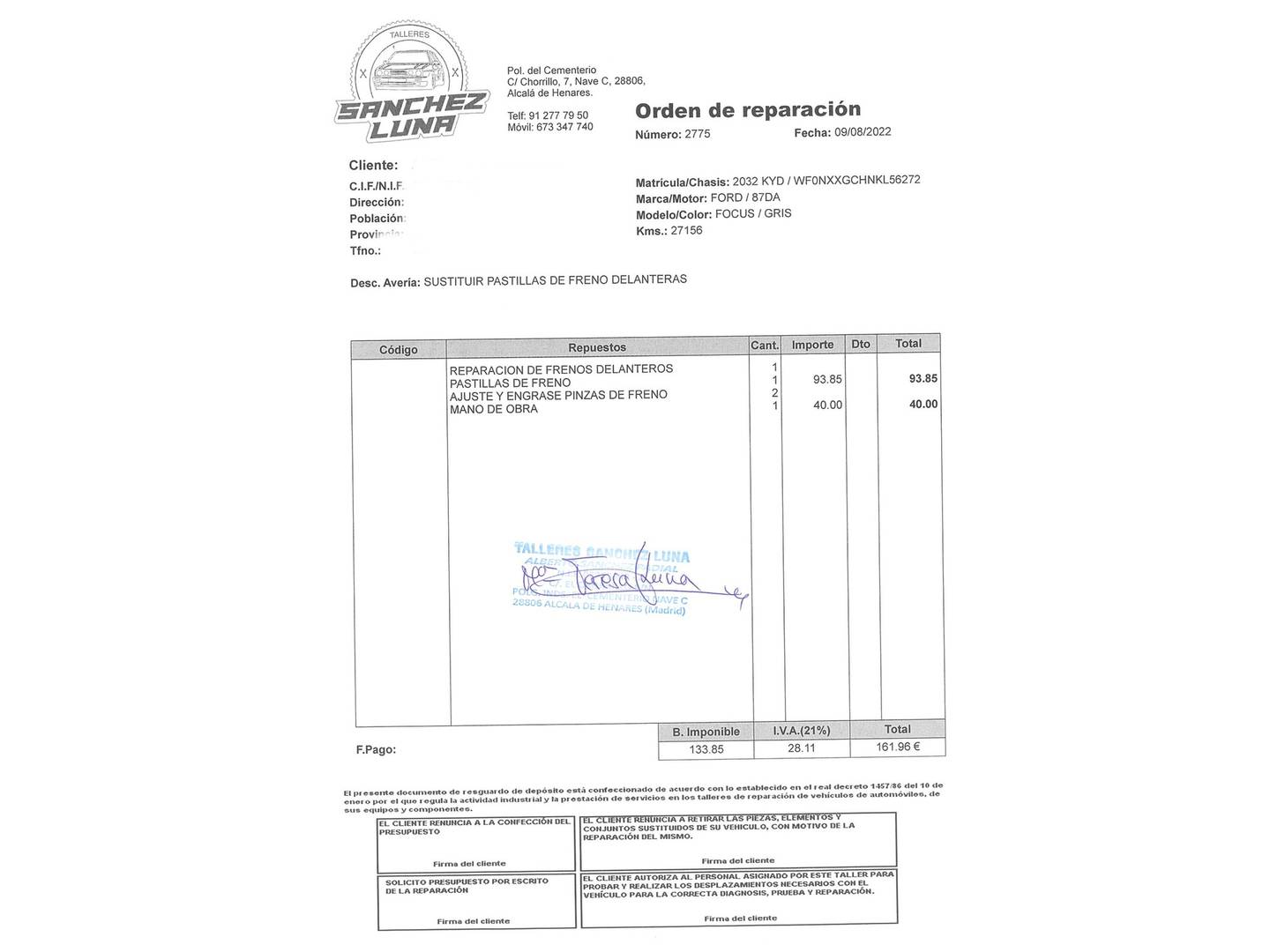 Foto del mantenimiento del Ford Focus Ford Focus 1.0 Ecoboost ST-Line Auto (125 CV)