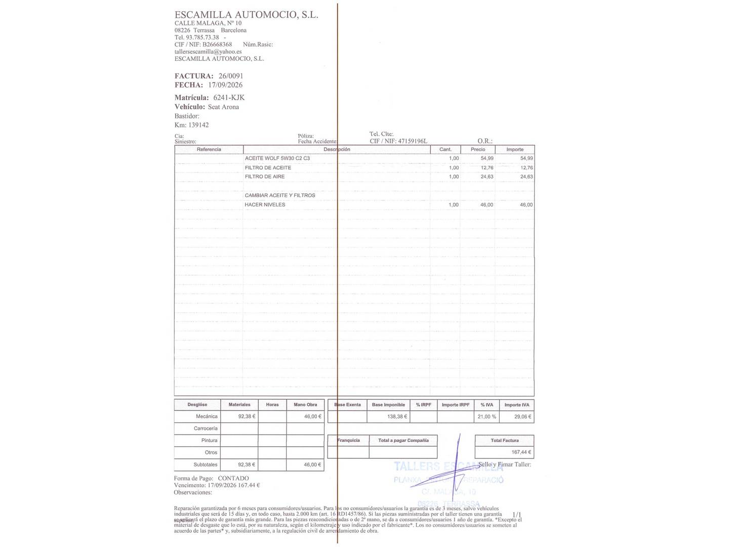 Foto del mantenimiento del Seat Arona Seat Arona 1.6 TDI Reference Plus S&S (95 CV)