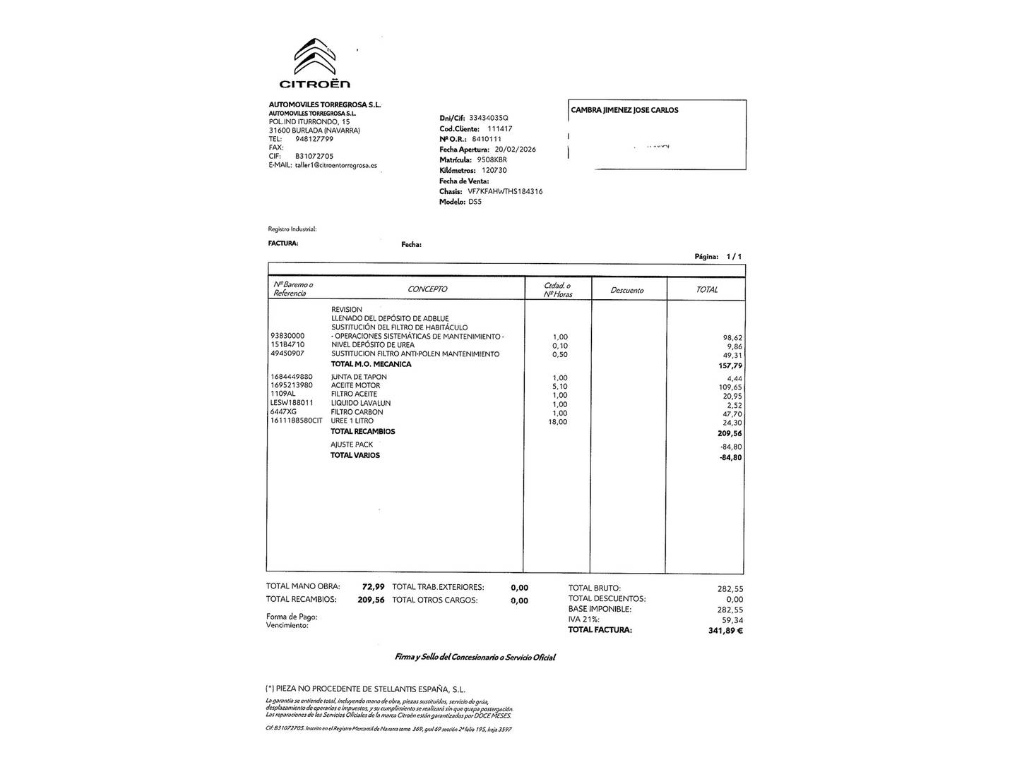 Foto del mantenimiento del DS DS 5 DS DS5 BlueHdi 180 Style EAT6 (181 CV)
