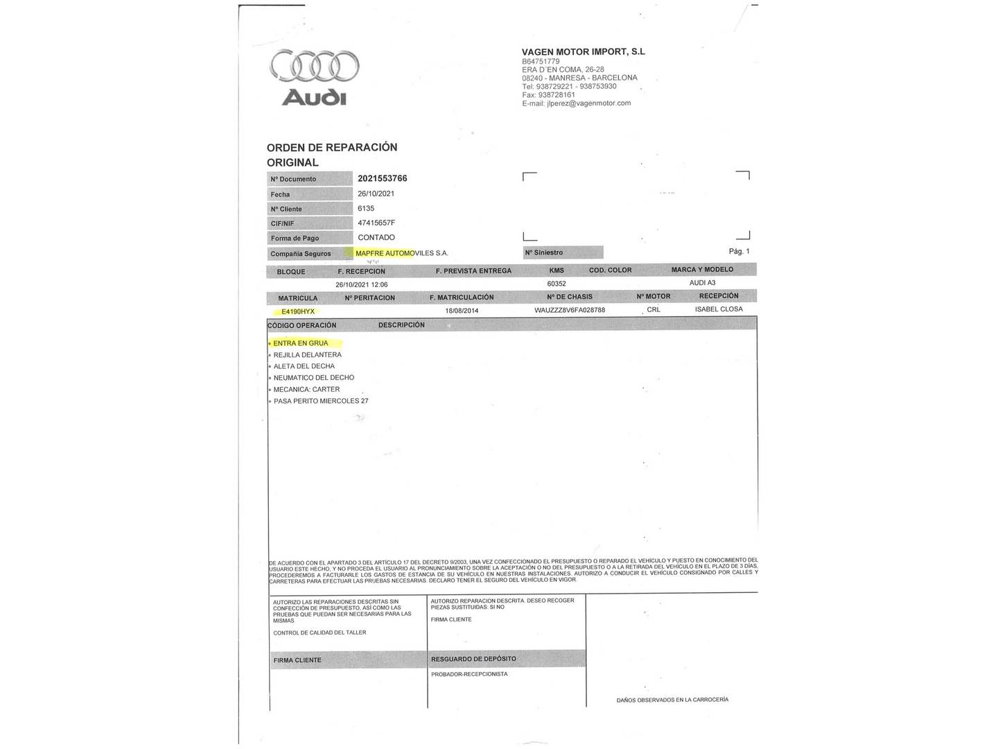 Foto del mantenimiento del Audi A3 Audi A3 Sportback S line edition 2.0 TDI (150 CV) S tronic