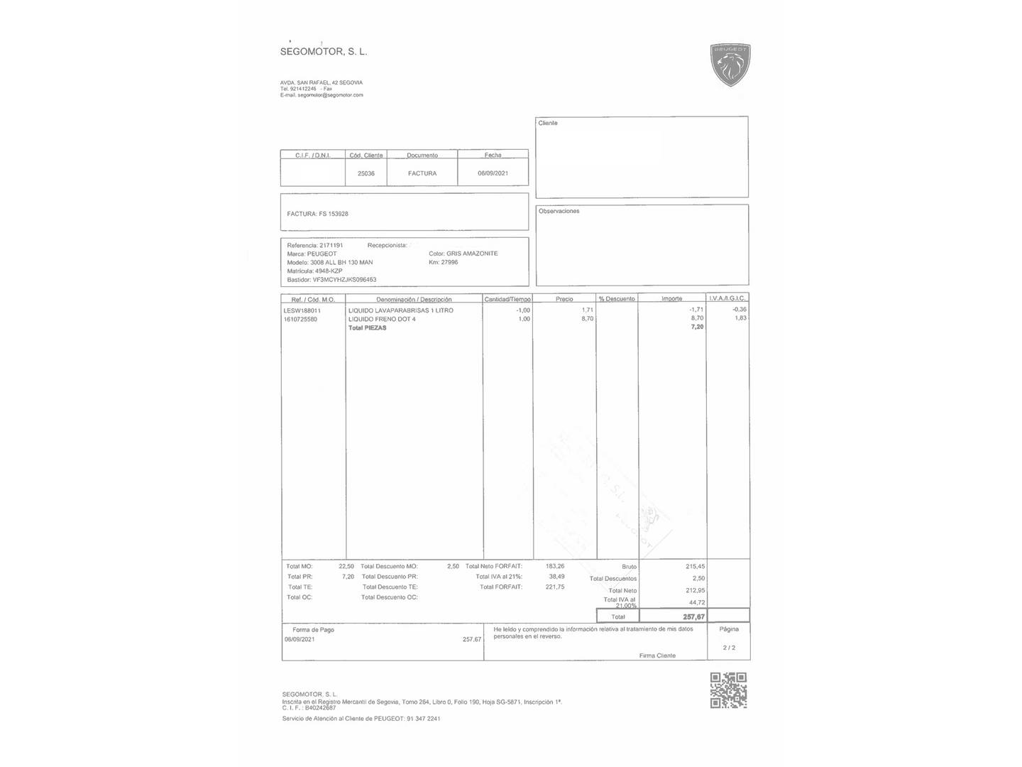 Foto del mantenimiento del Peugeot 3008 Peugeot 3008 BlueHDI 130 S&S Allure (130 CV)