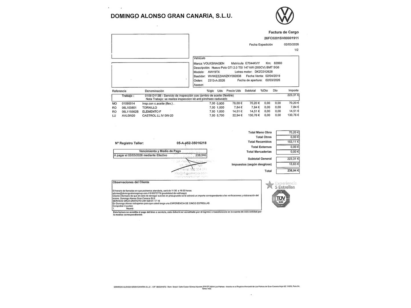 Foto del mantenimiento del Volkswagen Polo Volkswagen Polo GTI 2.0 TSI (200 CV)