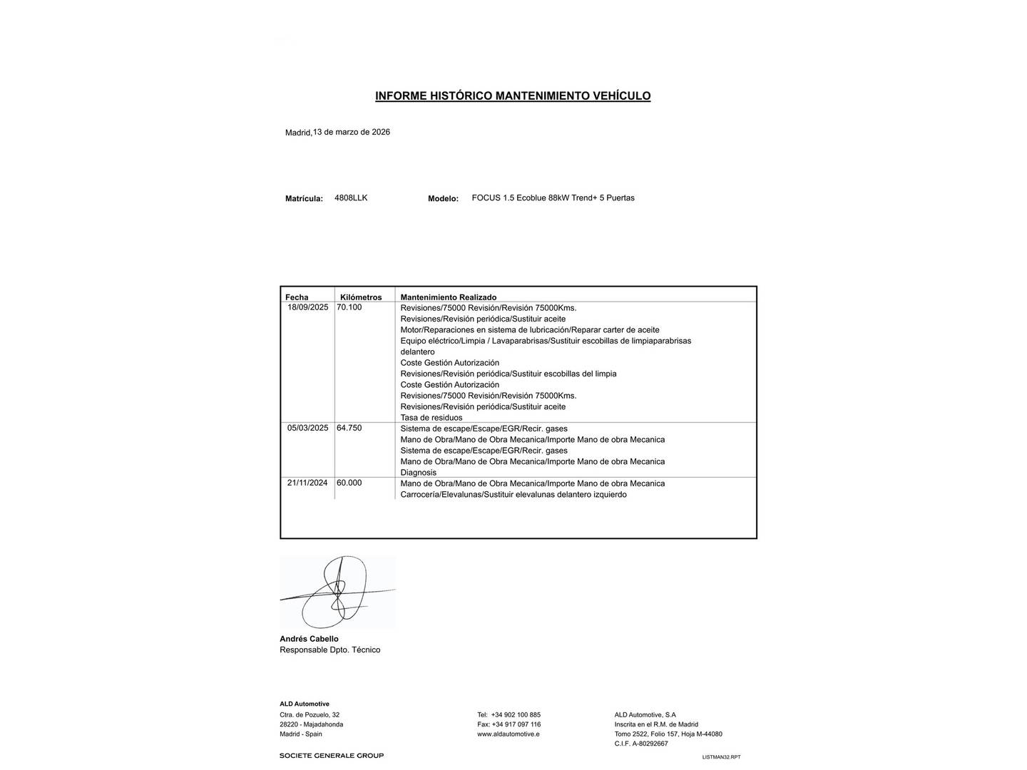 Foto del mantenimiento del Ford Focus Ford Focus 1.5 Ecoblue Trend+  (120 CV)