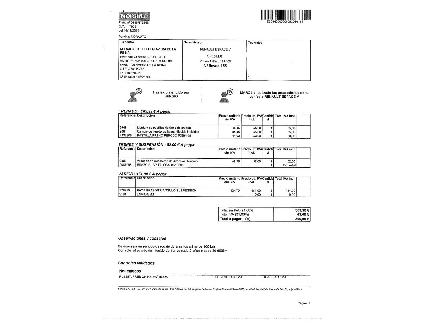 Foto del mantenimiento del Renault Espace Renault Espace Limited Blue dCi EDC (160 CV) 7 plazas